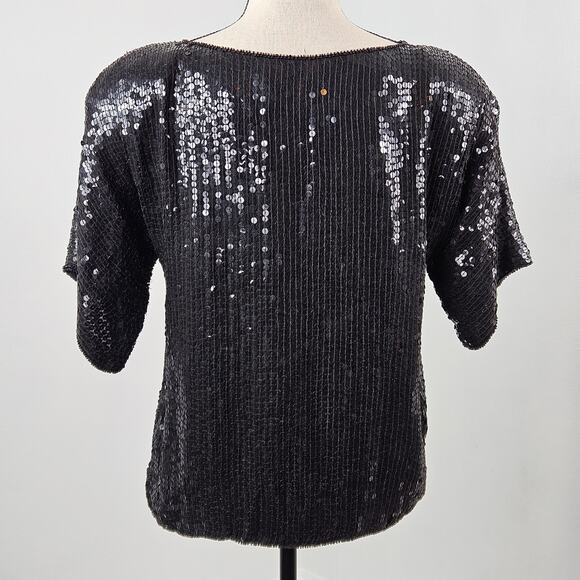 VTG Black Sequin Silk Top Party Occasion Jean for Joseph Le Bon | Women's S - Picture 3 of 16